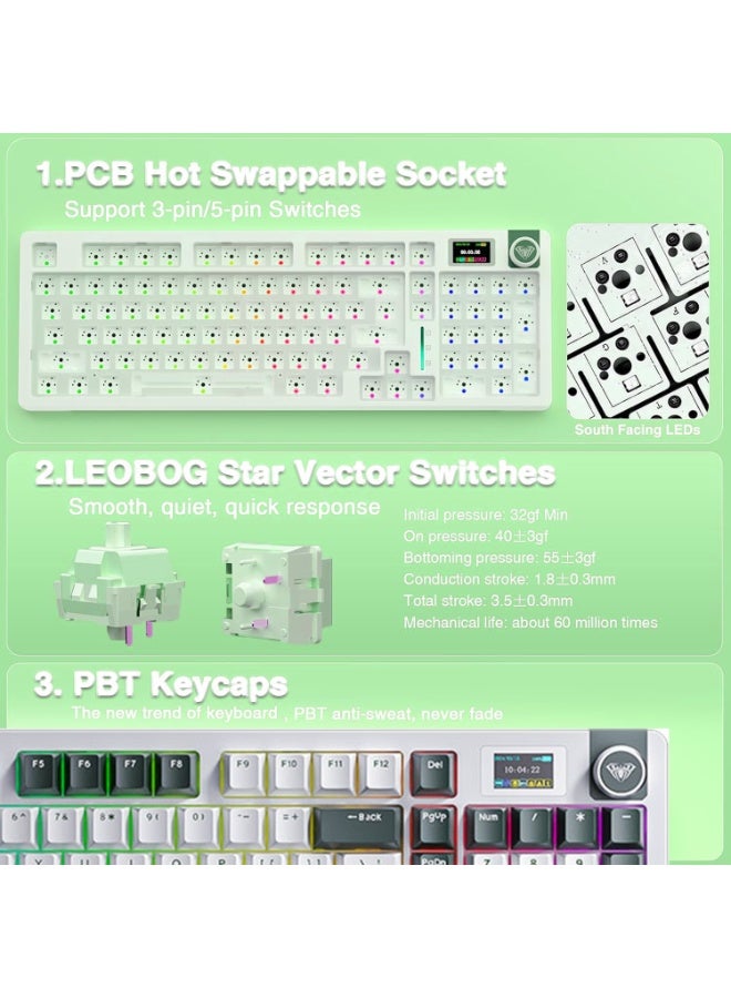 AULA لوحة مفاتيح ميكانيكية لاسلكية S98 Pro – شاشة ذكية ومقبض، ثلاثي الوضع بلوتوث 5.0/2.4G/USB-C، لوحة مفاتيح كريمية مضاءة بـ RGB، مفاتيح خطية مسبقة التشحيم للألعاب والمكتب - Image 5