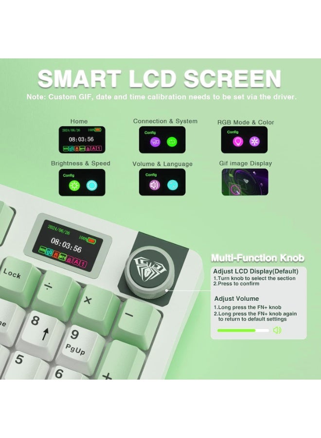 AULA لوحة مفاتيح ميكانيكية لاسلكية S98 Pro – شاشة ذكية ومقبض، ثلاثي الوضع بلوتوث 5.0/2.4G/USB-C، لوحة مفاتيح كريمية مضاءة بـ RGB، مفاتيح خطية مسبقة التشحيم للألعاب والمكتب - Image 4
