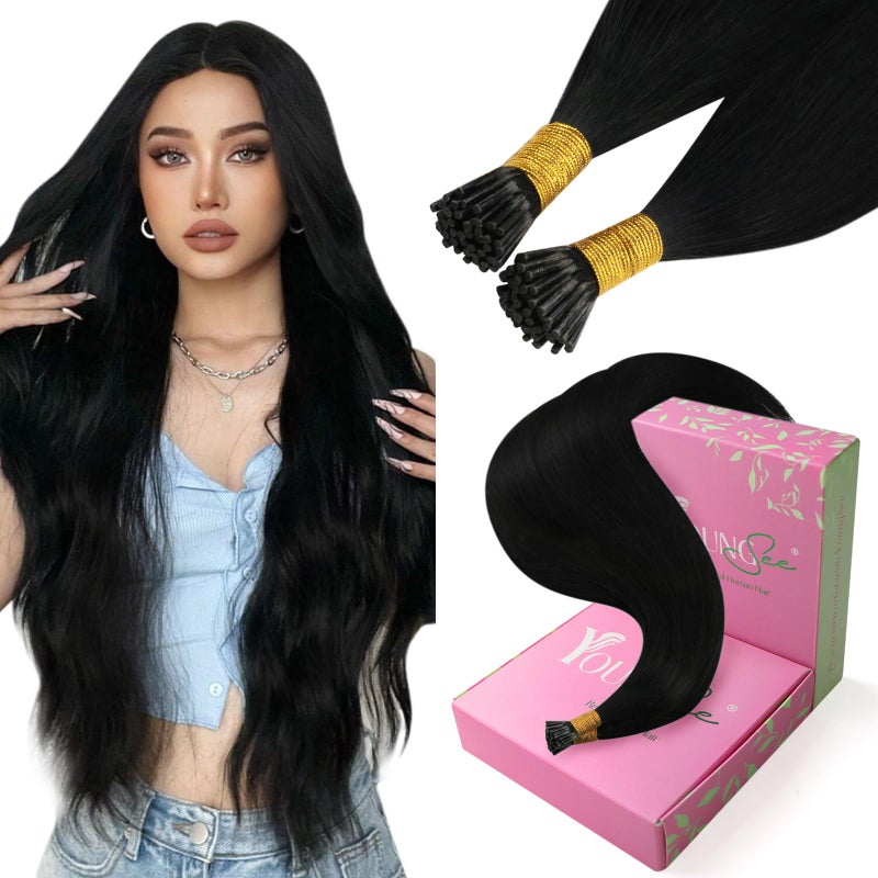 YoungSee I Tips Hair Extensions Human Hair Black Itip Hair Extensions Real Human Hair Jet Black 14 Inch 50g I Tip Hair Extension for Short Hair Easy to Wear 80s Remy Human Hair - Image 2