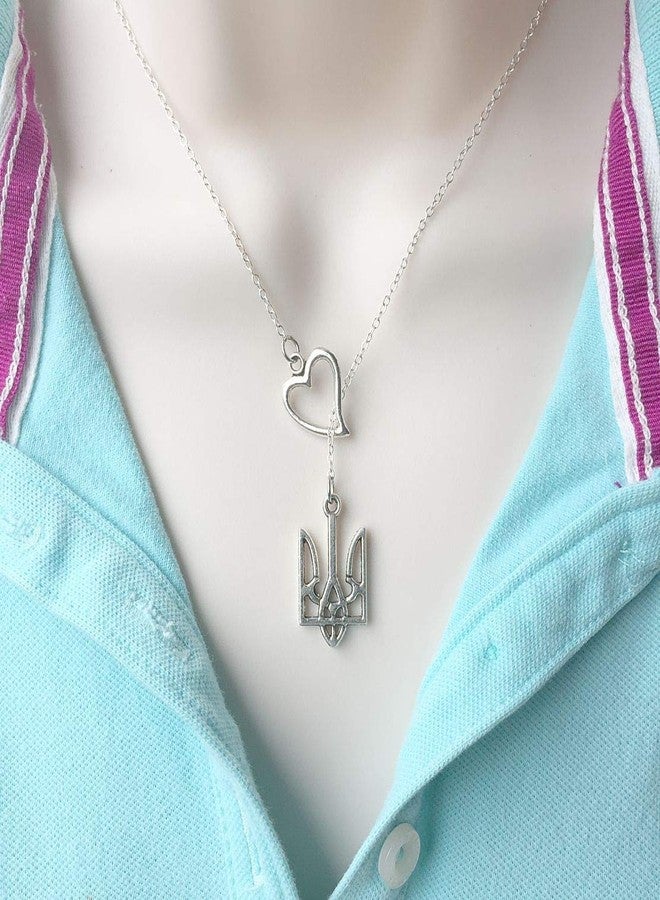 XTC Jewelry I Love Ukraine Trident Silver Lariat Y Necklace - Image 2
