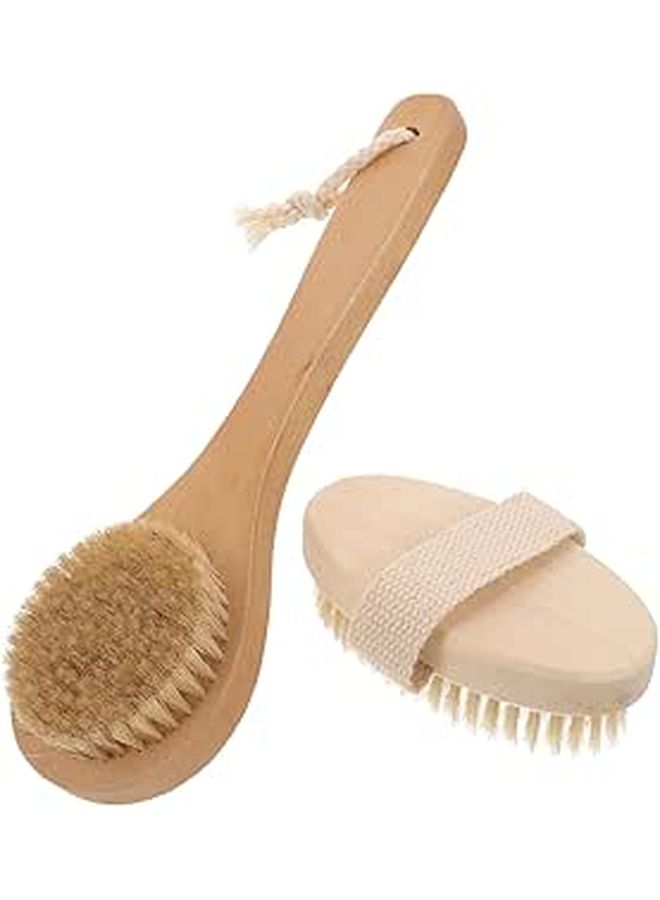2pcs Maple Wood Bath Brush Set With Handles Exfoliating Body Scrubber - Image 1