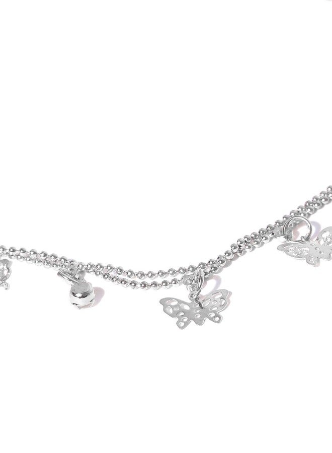 OOMPHelicious Jewellery Silver Tone Butterfly Beads & Charm Fashion Anklet For Women & Girls Stylish Latest (S-ASN8_CC1) - Image 2