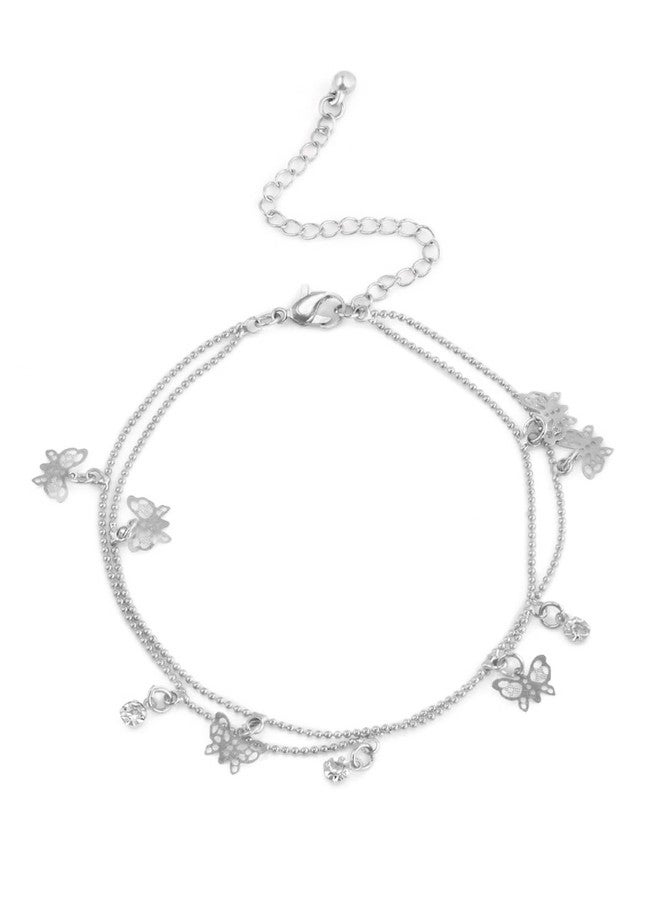 OOMPHelicious Jewellery Silver Tone Butterfly Beads & Charm Fashion Anklet For Women & Girls Stylish Latest (S-ASN8_CC1) - Image 1