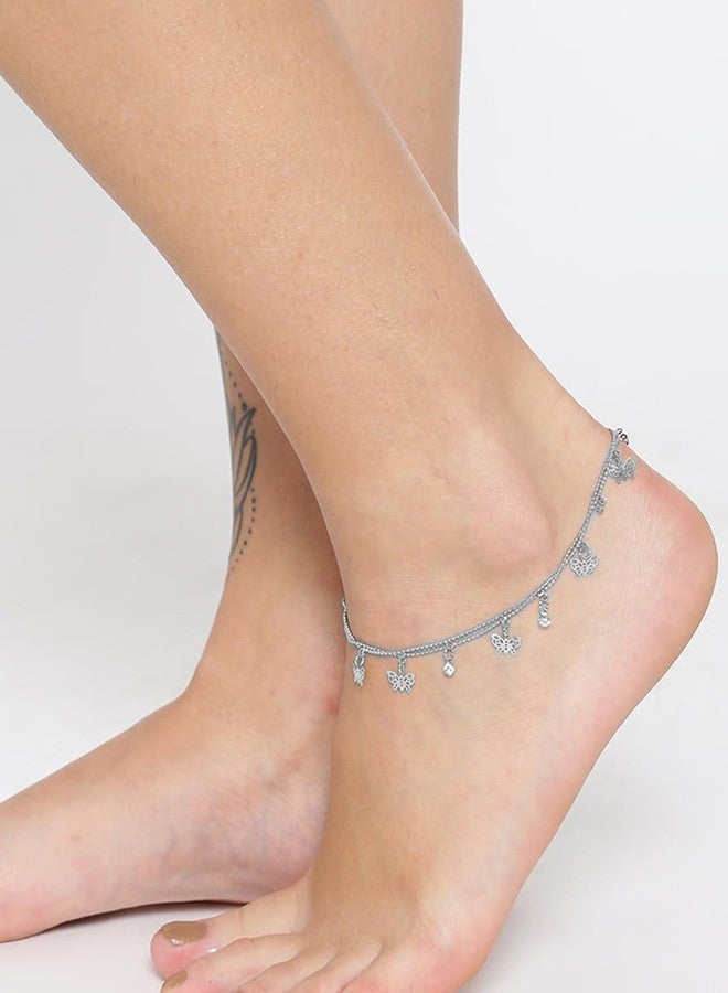 OOMPHelicious Jewellery Silver Tone Butterfly Beads & Charm Fashion Anklet For Women & Girls Stylish Latest (S-ASN8_CC1) - Image 5