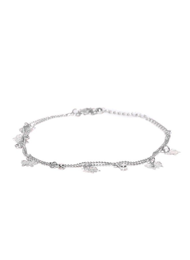 OOMPHelicious Jewellery Silver Tone Butterfly Beads & Charm Fashion Anklet For Women & Girls Stylish Latest (S-ASN8_CC1) - Image 3
