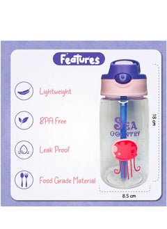Sprinters Kids Water Bottle 15.2 OZ BPA-free Water Bottle For Kids With Straw Spill Kids Water Bottle for School, Travel & Picnic Reusable Baby Sipper, Toddler Cup Indoor-Outdoor Child (450 Ml, Purple)  - Image 2