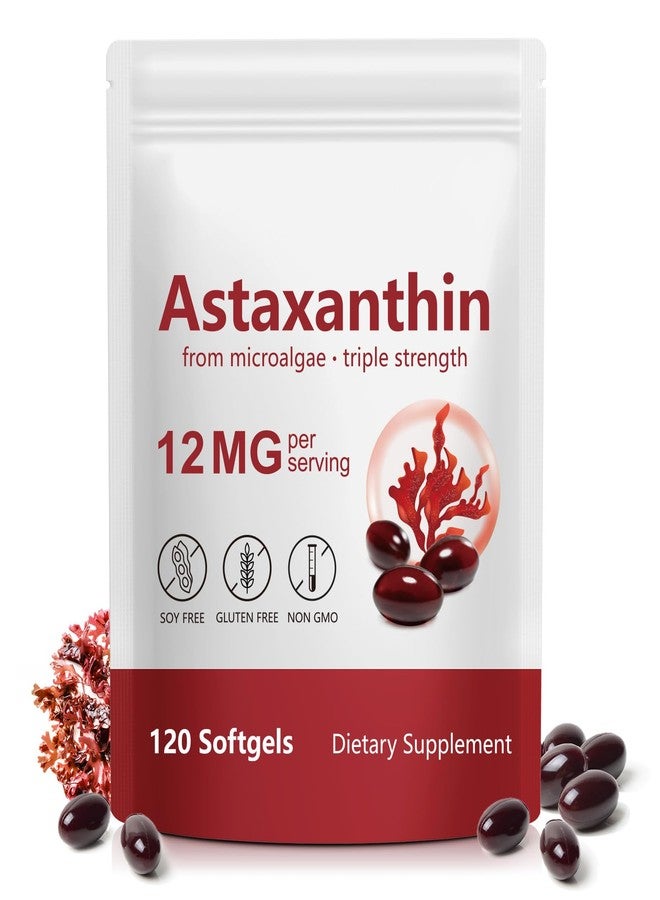 Rulviou Premium Astaxanthin 12mg,120 Softgels | Natural Antioxidant Supplement for Eye, Joint, Skin Health,Microalgae Source | 4 Month Supply | Supports Internal Circulation & Natural Tanning,Non-GMO - Image 1