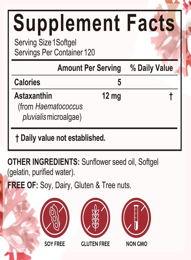 Rulviou Premium Astaxanthin 12mg,120 Softgels | Natural Antioxidant Supplement for Eye, Joint, Skin Health,Microalgae Source | 4 Month Supply | Supports Internal Circulation & Natural Tanning,Non-GMO - Image 3