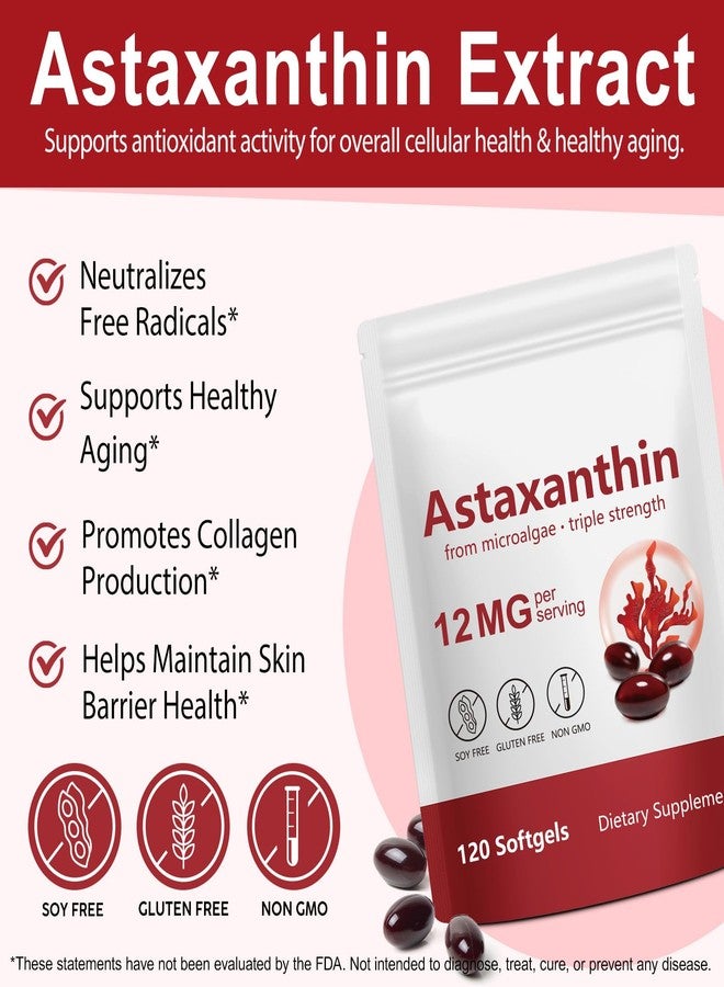 Rulviou Premium Astaxanthin 12mg,120 Softgels | Natural Antioxidant Supplement for Eye, Joint, Skin Health,Microalgae Source | 4 Month Supply | Supports Internal Circulation & Natural Tanning,Non-GMO - Image 4