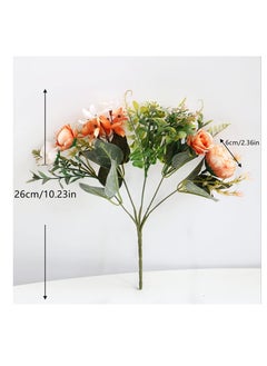 Generic Artificial Flowers, Fake Peony Silk Hydrangea Flower Bouquet Fall Rose Flowers, Wedding Bouquets Flowers Party Bridal  Home Decorations Silk Flowers (Orange)  - Image 5