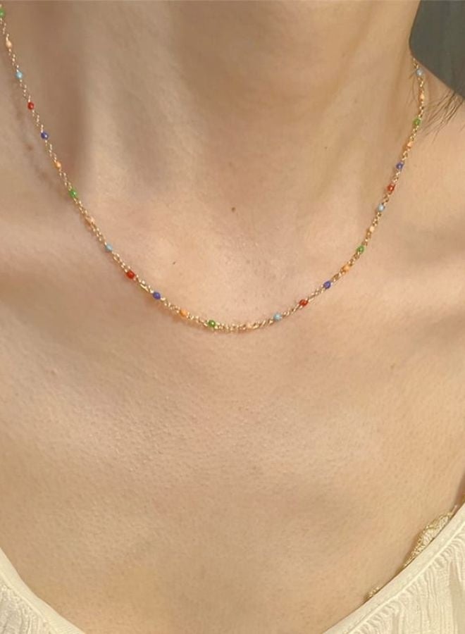 Andaazs Women’s Olea Multicolor Beaded Necklace in 18K Gold Plated Chain - Image 1