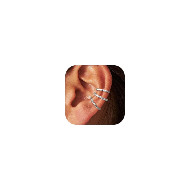LOYALLOOK Ear Cuff Earrings for Women Silver Tone Ear Cuffs Non Piercing Clip on Cartilage Earring Trendy Fake Earrings Hypoallergenic Huggie Hoop Clip Cuff Earring Lightweight - Image 1