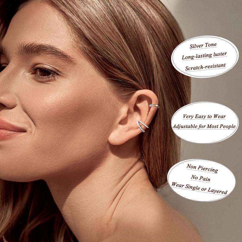 LOYALLOOK Ear Cuff Earrings for Women Silver Tone Ear Cuffs Non Piercing Clip on Cartilage Earring Trendy Fake Earrings Hypoallergenic Huggie Hoop Clip Cuff Earring Lightweight - Image 2