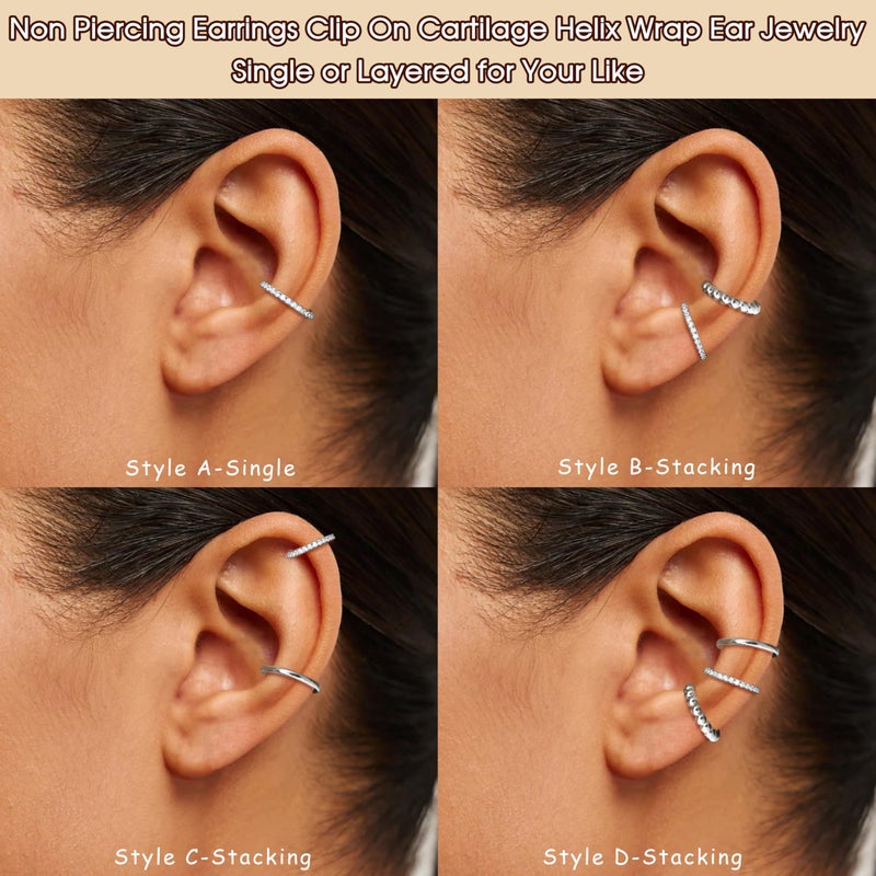LOYALLOOK Ear Cuff Earrings for Women Silver Tone Ear Cuffs Non Piercing Clip on Cartilage Earring Trendy Fake Earrings Hypoallergenic Huggie Hoop Clip Cuff Earring Lightweight - Image 5