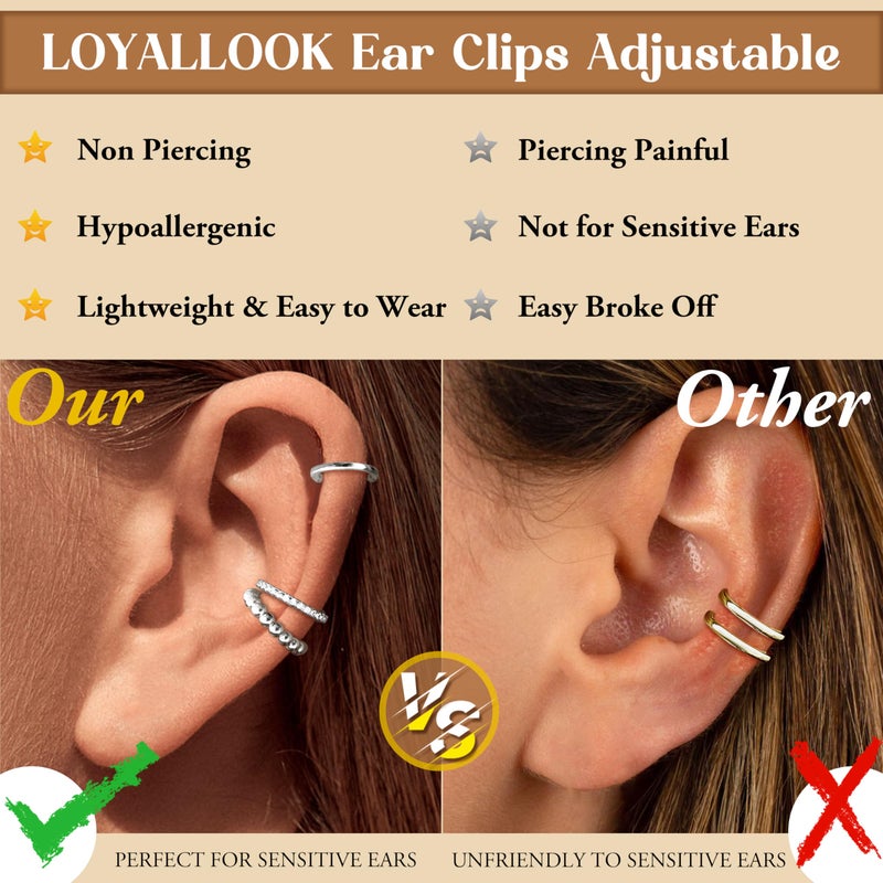 LOYALLOOK Ear Cuff Earrings for Women Silver Tone Ear Cuffs Non Piercing Clip on Cartilage Earring Trendy Fake Earrings Hypoallergenic Huggie Hoop Clip Cuff Earring Lightweight - Image 4