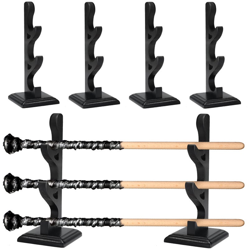 Marsui 2 Sets Wizard Wand Holder Stand Magic Wood Wand Display Holder for Knife Dagger Table Counter Shelf Home or Office Display Halloween Decor Black