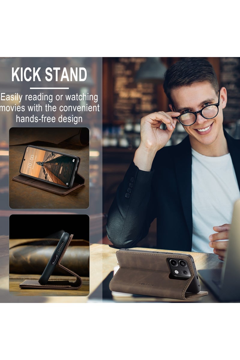 CaseMe Xiaomi Redmi Note 13 Pro 5G Wallet Case Book Folding Flip Folio Case with Magnetic Kickstand Card Slots Protective Cover - Coffee - Image 3