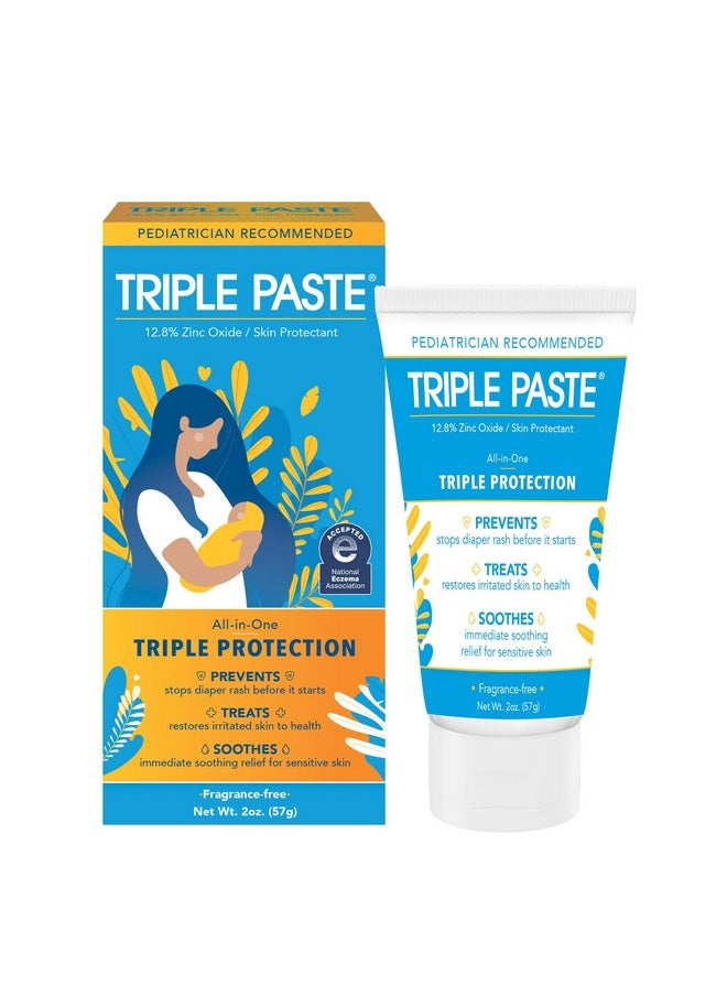 Triple Paste Diaper Rash Cream For Baby 2 Oz Tube Zinc Oxide Ointment Treats, Soothes And Prevents Diaper Rash Pediatricianrecommended Hypoallergenic Formula With Soothing Botanicals  - Image 1