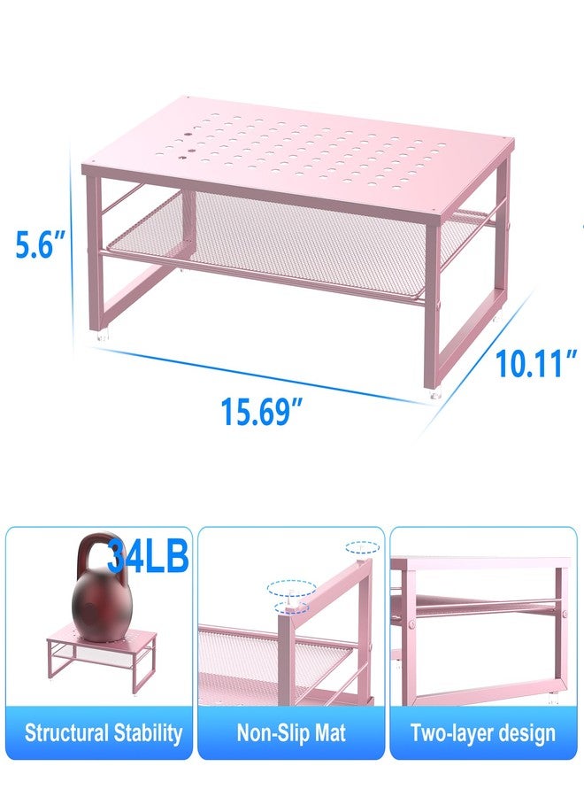 Gianotter 2-Tier Metal Monitor Stand Riser, Workspace Organizer with Desk Accessories, Office Storage for Supplies (Pink) - Image 5
