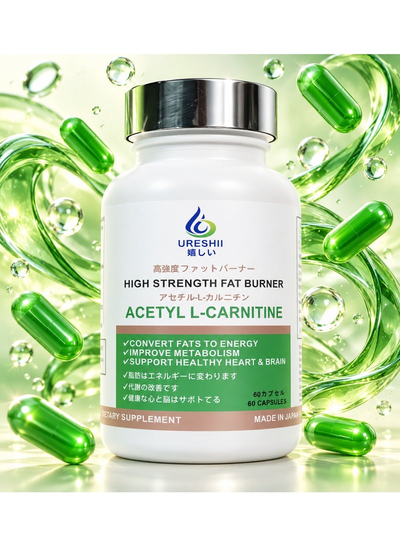 Ureshii Acetyl L-Carnitine Capsules 60 Count – Metabolism Support Supplement for Energy Production, Fitness & Daily Wellness Made in Japan - Image 1