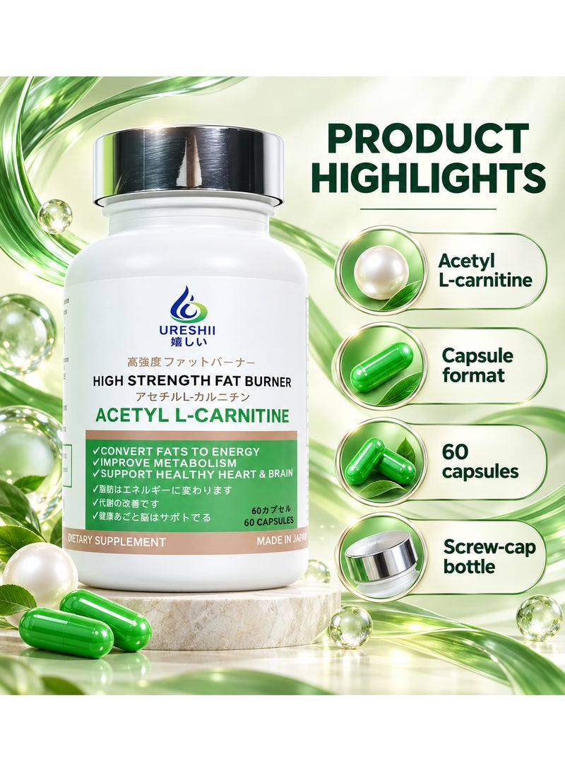 Ureshii Acetyl L-Carnitine Capsules 60 Count – Metabolism Support Supplement for Energy Production, Fitness & Daily Wellness Made in Japan - Image 4