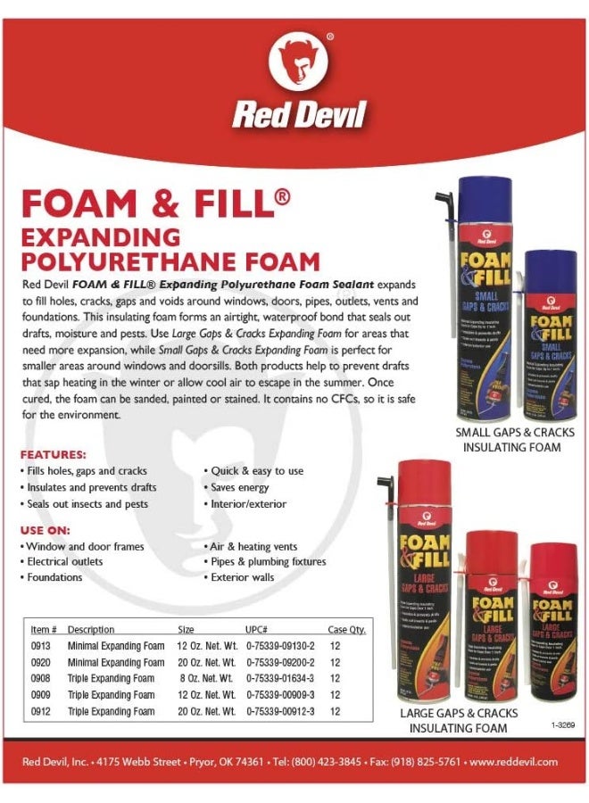 Red Devil Red 0913 Foam And Fill Small Gaps And Cracks Expanding Polyurethane Sealant 12 Oz Off-White Pack Of 1  - Image 4