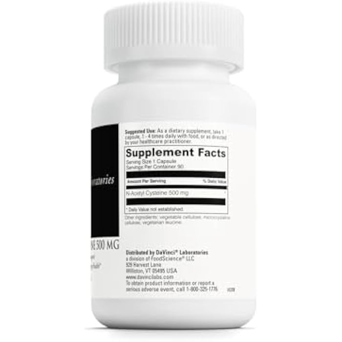 DAVINCI Laboratories - N-Acetyl Cysteine 500 mg - an Amino Acid Supplement to Support Immune System Function and Lung Health - Vegetarian, Gluten-Free - 90 Capsules - Image 2