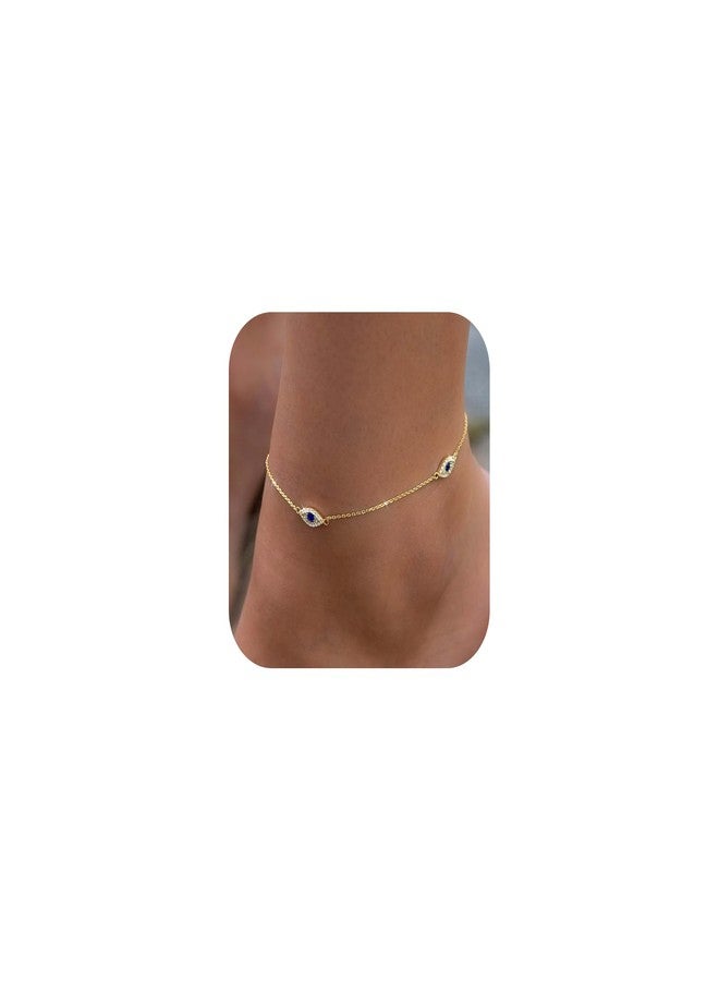 Rotnso Anklets for Women 14K Gold Plated Evil Eye Ankle Bracelets Trendy Waterproof Boho Chain Link Anklets Set Dainty Cute Diamond Beaded Non Tarnish Summer Beach Jewelry Gift - Image 1