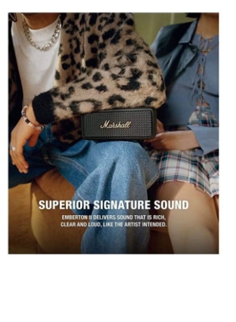 Marshall Emberton Portable Bluetooth Speakers Water Resistant Wireless 20 Plus Hour Of Playtime Black/Brass - Image 5