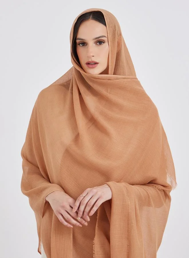 ستايلي Styli Women Brown Solid Scarf with Frayed Edge