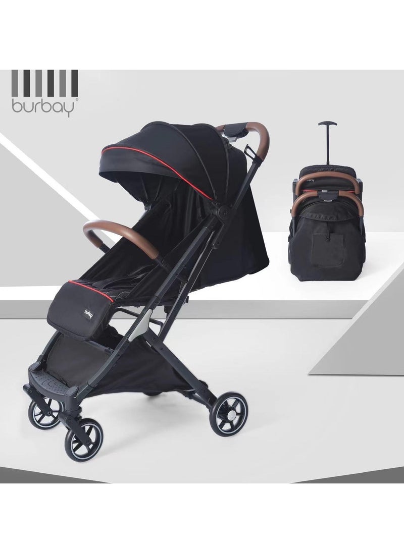 burbay Stylish Travel Stroller Lightweight Aluminum Frame One Second Fold with Hand Cart Perfect for Airplane Cabin  - Image 1