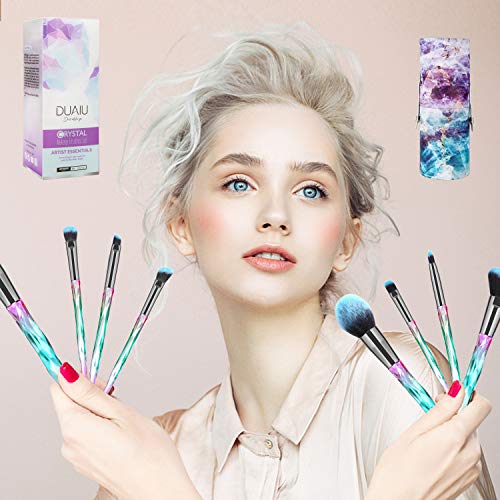 DUAIU Makeup Brushes 15pcs Premium Synthetic Bristles Crystal Handle Set Kabuki Foundation Brush Face Lip Eye Makeup Brush Sets Professional with Starry Gift Box (Blue) - Image 4