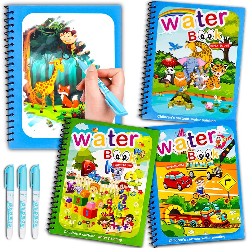 AIR BLOW AIR Water Coloring Books for Toddlers, Reusable Water Doodle Book Toys, Mess-Free Coloring Book, Toddler Toys & Activities for Girls Boy Easter Gift for 1 2 3 4 5 + Year Old (3 Pack) - Image 1