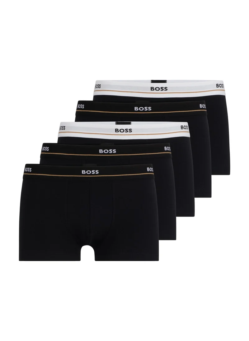 BOSS Five-pack of stretch-cotton trunks with logo waistbands
