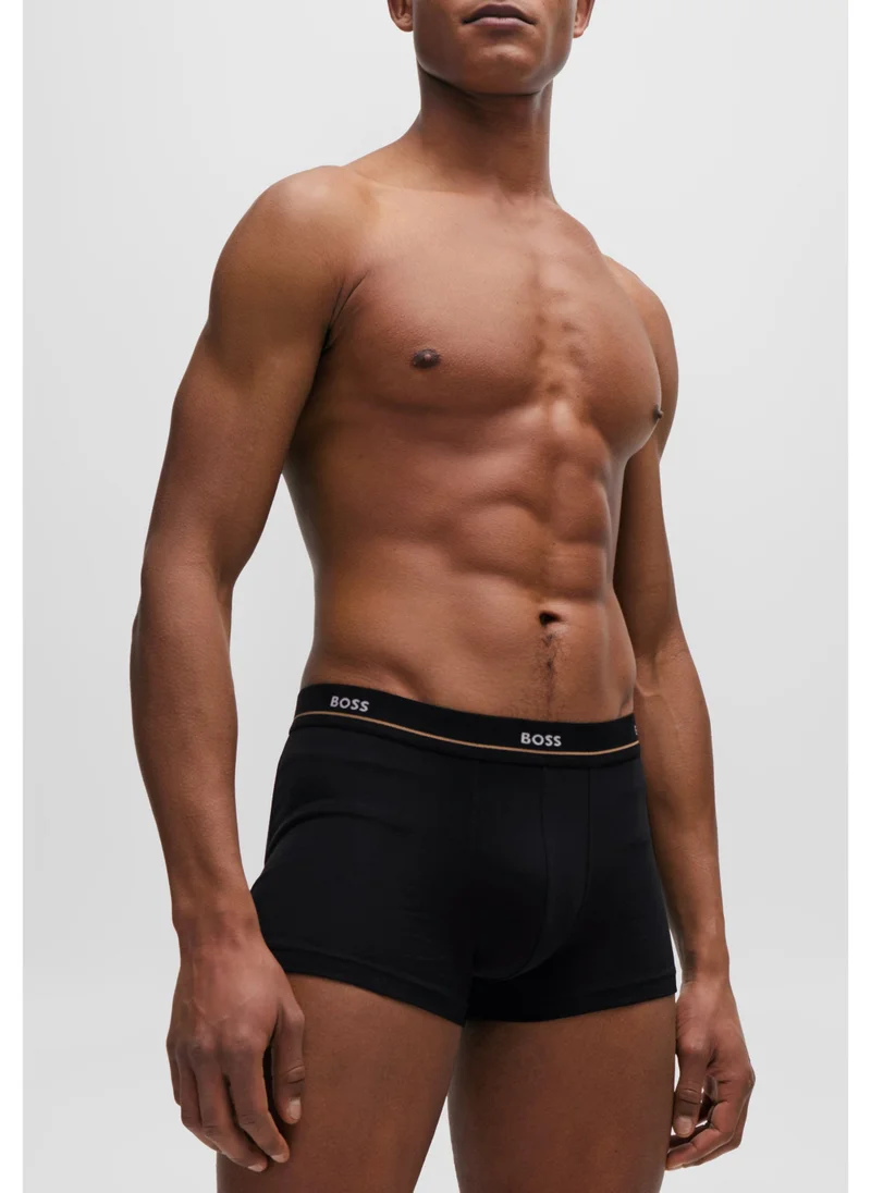 BOSS Five-pack of stretch-cotton trunks with logo waistbands
