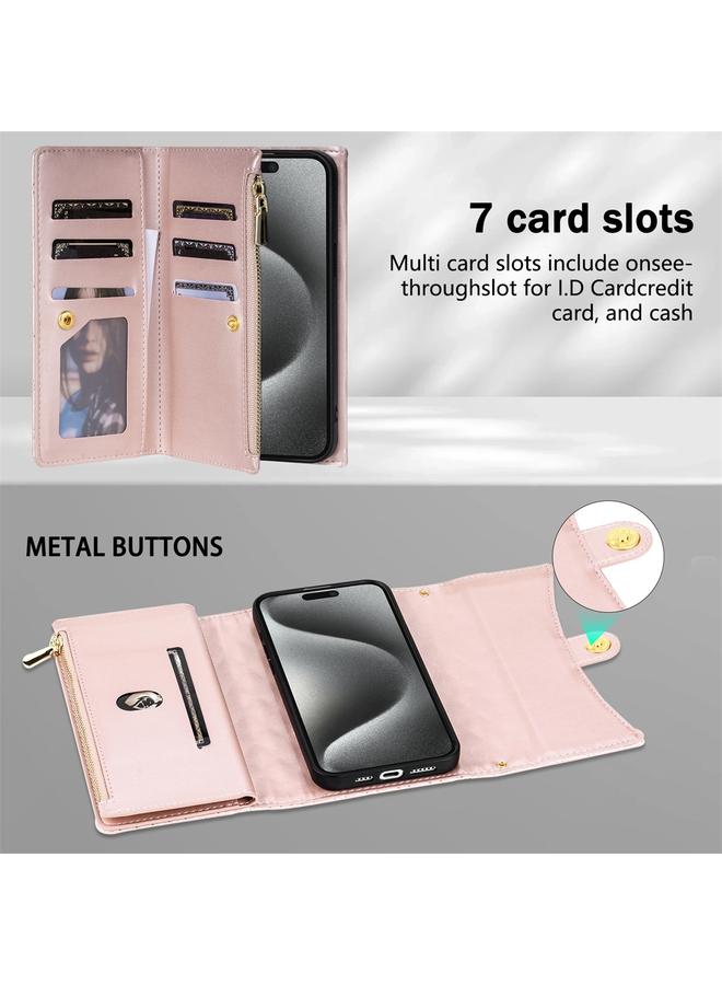 اس-توب جراب هاتف iPhone 13 Pro بسحاب ومحفظة متعددة البطاقات من الجلد المعيني - Image 5