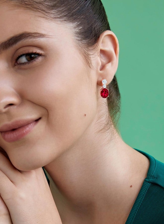 مينوتيا أقراط مينوتيا الحمراء البيضاوية المرصعة بحجر سوليتير أبيض مرصعة بكريستال سوليتير للنساء والفتيات (مطلية بالذهب الوردي) - Image 4