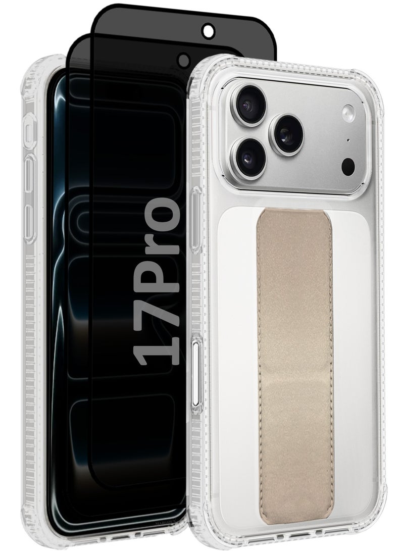 CATANES 3 Packs Finger Grip Clear Case Cover for iPhone 17 Pro- Kickstand Car Magnetic Holder Multi-function Protective Two-in-one Case with Two Privacy Screen Protectors - Golden - Image 1