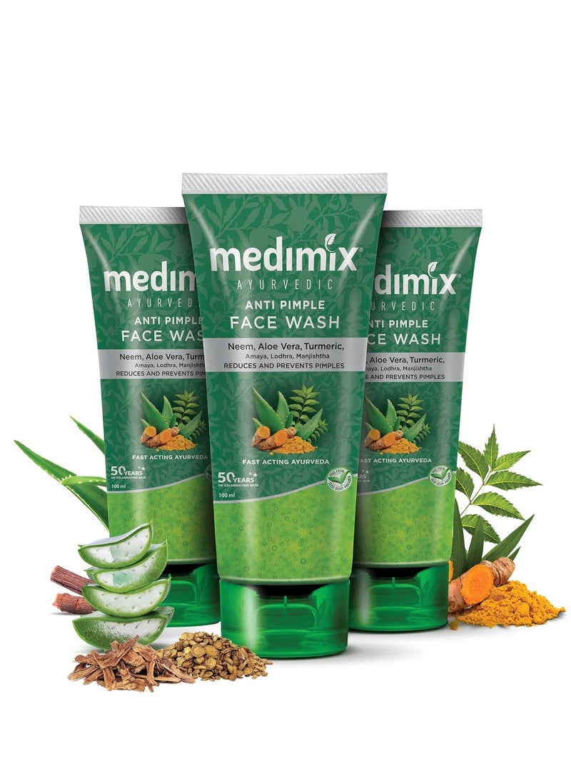 Medimix Medimix Ayurvedic Anti Pimple Face Wash 100ml Pack Of 3 - Image 1