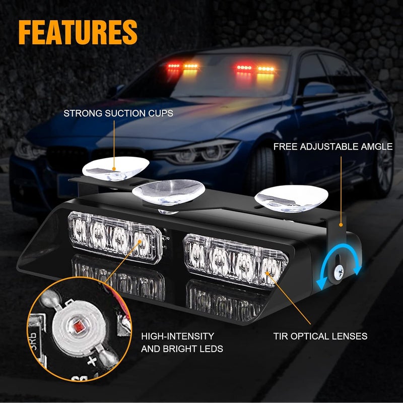 XRIDONSEN 2 in 1 Dash Emergency Strobe Lights - Red Amber Warning Safety Flash for Vehicles - Image 3