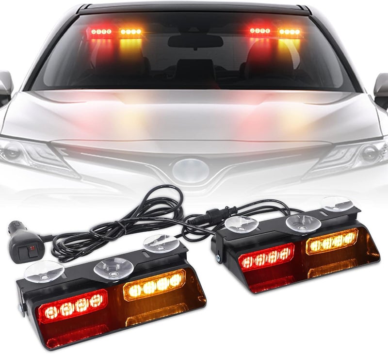 XRIDONSEN 2 in 1 Dash Emergency Strobe Lights - Red Amber Warning Safety Flash for Vehicles - Image 1