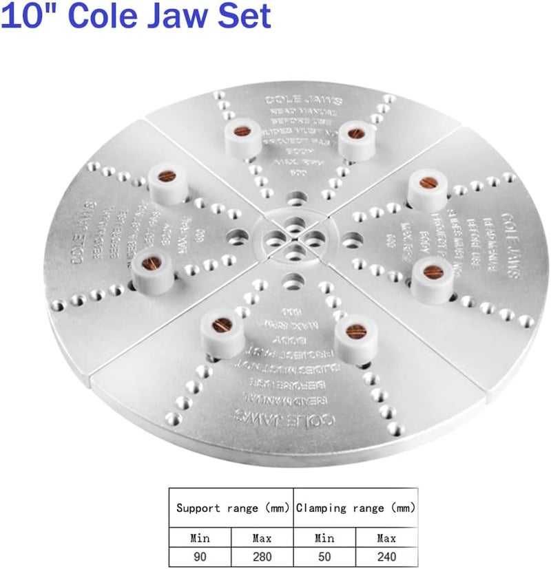 NAGU 10" Cole Jaw Set For Nova Chucks,1" x 8tpi Jaw Accessory Bundle With Accessory Buffer Kit - Image 2