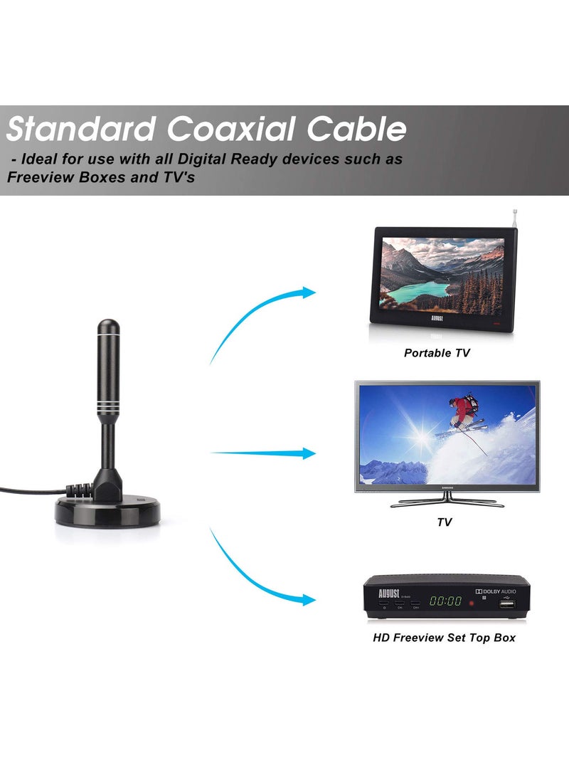 August HDTV Antenna - August DTA240 - Indoor/Outdoor Portable Digital Aerial with Magnetic Base 6.5 feet Coax Cable 50 Miles Range  - Image 3