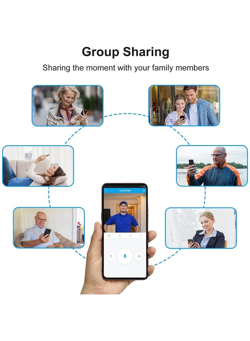 تشابي لاين  جرس باب لاسلكي Chappeline GR01 مع كاميرا جرس باب فيديو لاسلكية مقاومة للماء للاستخدام الخارجي مع رؤية ليلية، فيديو بدقة 450 بكسل، هاتف باب سحابي، صوت ثنائي الاتجاه، إنذار جرس ضد السرقة - أبيض - Image 4
