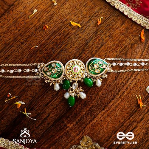 SANJOYA by EVERSTYLISH Kundan Necklace for Women | Enamelled Kundan, Pearl & Bead Layered Necklace | Ethnic Jewelry for Weddings, Festivals & Special Occasions - Image 3