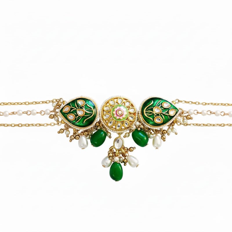 SANJOYA by EVERSTYLISH Kundan Necklace for Women | Enamelled Kundan, Pearl & Bead Layered Necklace | Ethnic Jewelry for Weddings, Festivals & Special Occasions - Image 5