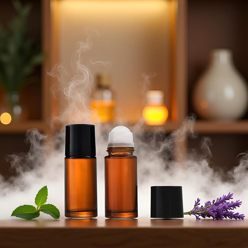 Yjemle 2Pcs Brown 50ml Glass Essential Oil Roller Bottles Refillable Roll on Bottle Empty Deodorant Bottle Containers Rollerball for Fragrance Roller Bottles,Refillable Containers - Image 5