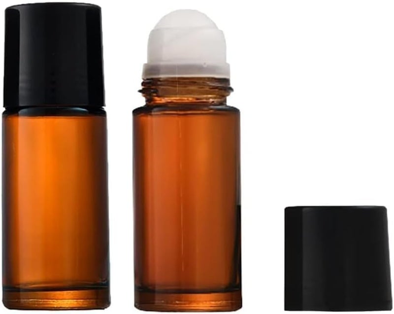 Yjemle 2Pcs Brown 50ml Glass Essential Oil Roller Bottles Refillable Roll on Bottle Empty Deodorant Bottle Containers Rollerball for Fragrance Roller Bottles,Refillable Containers - Image 1