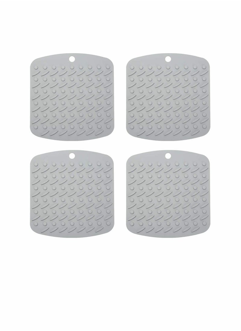 KASTWAVE - Silicone Trivet Mat Hot Pot Holders Hot Pads for Kitchen Non-Slip Heat Resistant Jar Opener Spoon Rest Garlic Peeler Potholders 4 Pack 7''x7 Grey Modern Kitchen Tool - Image 1