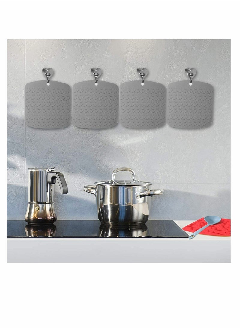 KASTWAVE - Silicone Trivet Mat Hot Pot Holders Hot Pads for Kitchen Non-Slip Heat Resistant Jar Opener Spoon Rest Garlic Peeler Potholders 4 Pack 7''x7 Grey Modern Kitchen Tool - Image 1